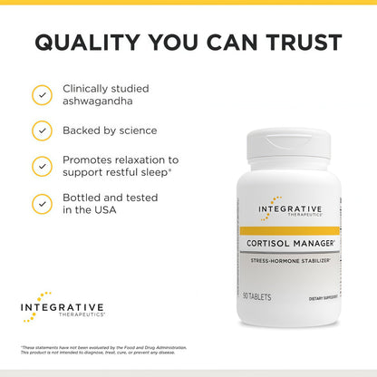 Integrative Therapeutics® Cortisol Manager® – Cortisol Supplements for Men & Women – Stress Hormone Stabilizer – Support Relaxation for Restful Sleep* - Ashwagandha, L-Theanine – 90 Tablets